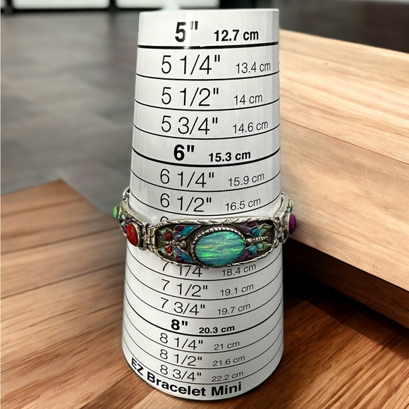 Stunning Fire Opal & Turquoise in Solid Sterling Silver Bracelet - Picture 9 of 12